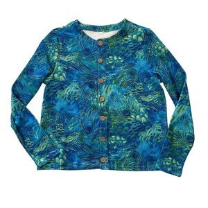 Teal Blue Green Button Front Top Size Large Long Sleeve Cardigan Art Print